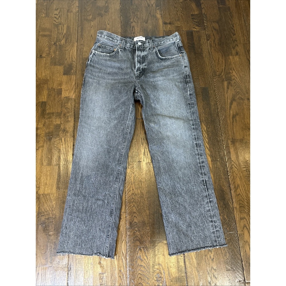Agolde Cherie High Rise Straight Leg Jeans Womens 27 Black Distressed A084998
